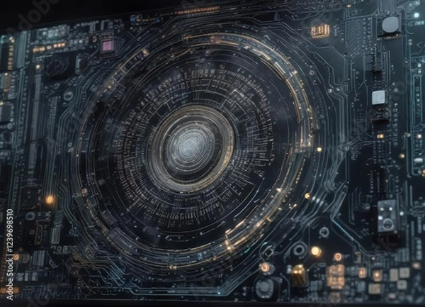 Fototapeta Computer screen with vibrant, swirling patterns of code and circuitry,  computer screen,  digital art,  laptop