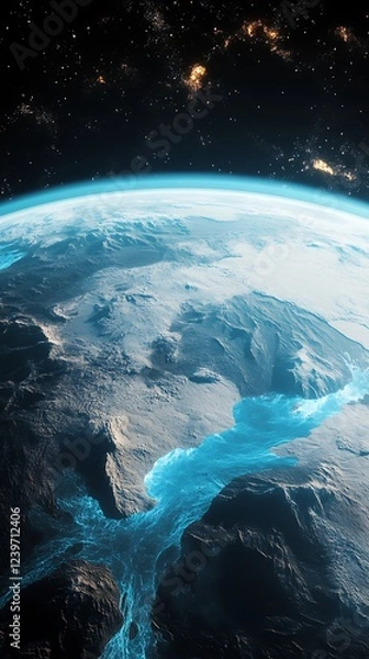 Obraz Mesmerizing Night View of Earth from Space: City Lights Illuminating Continents and Oceans