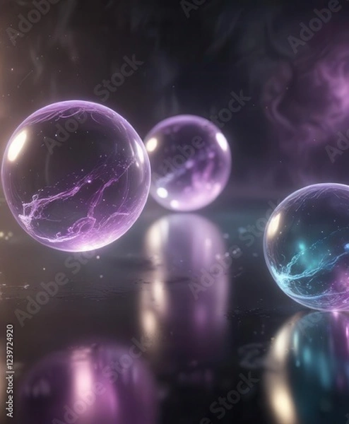 Fototapeta Ethereal mist swirls around glowing, iridescent orbs,  ethereal,  shimmering,  orb