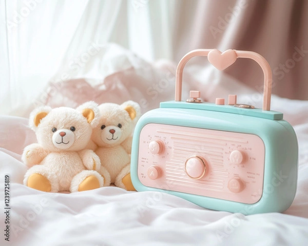 Fototapeta クマのぬいぐるみとラジオ