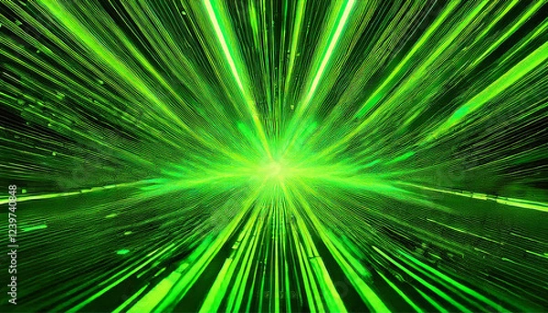 Obraz Neon Green Lime Chartreuse Digital Glow – Techinspired light bursts glitch effects cyber energy