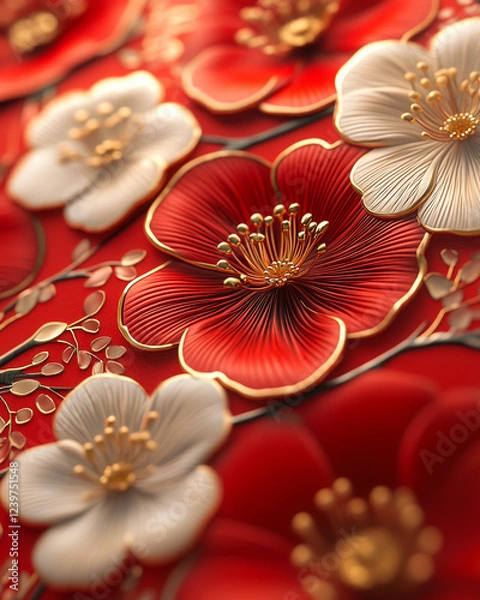 Fototapeta lose-Up of Intricate Lunar New Year Red Envelopes with Gold Details, Symbolizing Prosperity, Good Fortune, and Cultural Tradition for the Festive Celebration