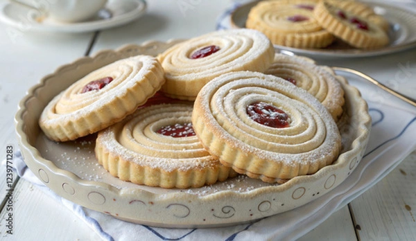 Obraz Spiral cookies with jam filling and powdered sugar