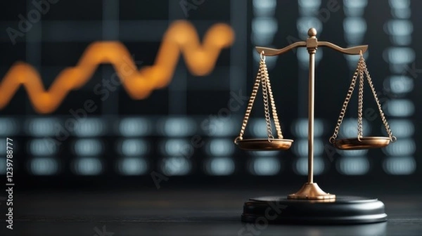 Obraz Conceptual image depicting the scales of justice with a gavel overlaid on a financial graph symbolizing the balance and fairness required in legal and business decisions such as investments trading