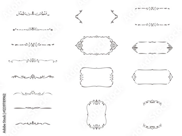 Obraz エレガントでおしゃれな手描きのフレームやラインのイラストセット