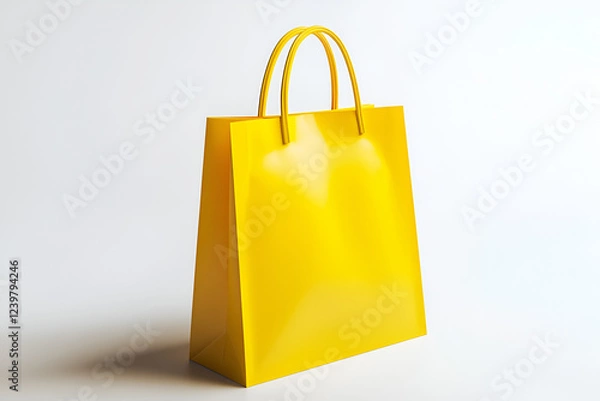 Fototapeta Bright Yellow Shopping Bag: A vibrant, sunny yellow shopping bag stands on a clean backdrop, offering a minimalist and cheerful visual for marketing, design, or branding projects.