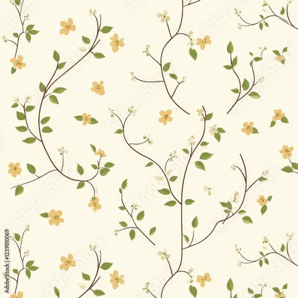 Fototapeta Floral pattern with yellow flowers and green leaves