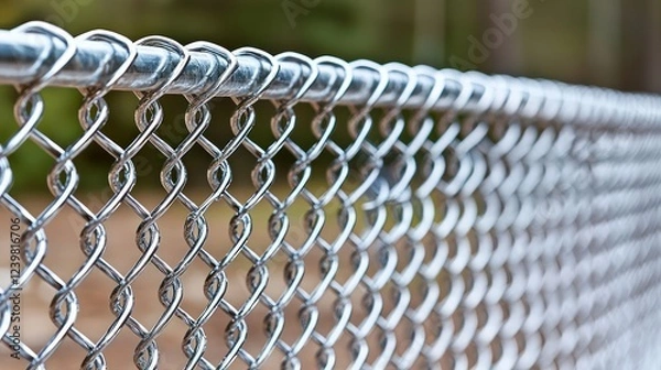 Fototapeta A close-up view of a chain-link fence showcasing its metallic structure and design.