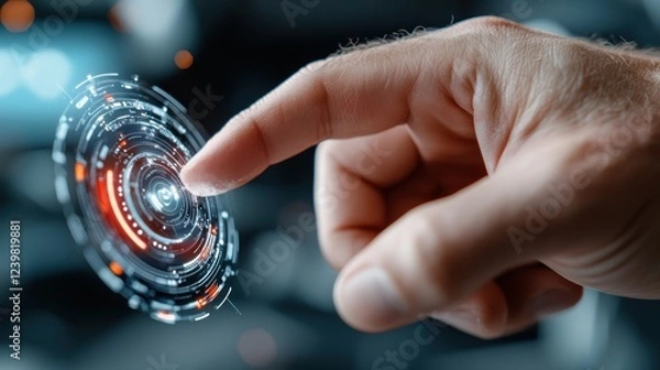 Fototapeta Holographic Progress Indicator Showcasing Futuristic Data Visualization and Technological Innovation  This sleek minimalist design features a glowing translucent interface with dynamic