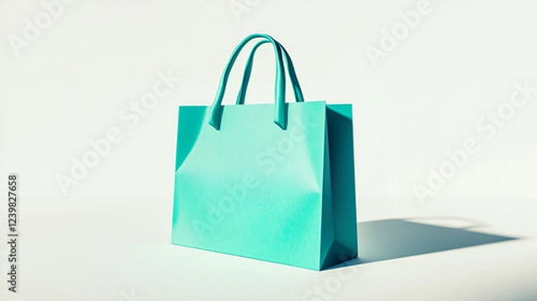 Fototapeta Turquoise Tote Bag: A vibrant turquoise tote bag stands out against a clean backdrop, offering a perfect blank canvas for branding or design inspiration.
