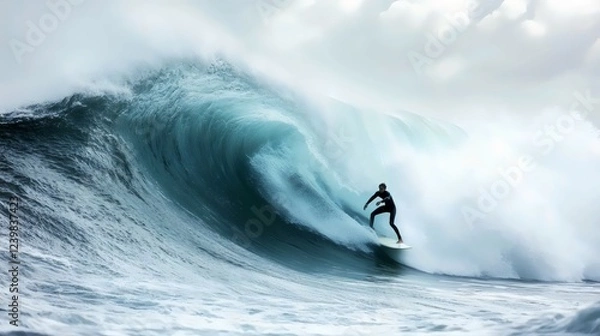 Fototapeta A surfer is riding a wave in the ocean
