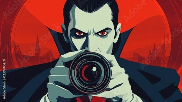 Fototapeta Dracula Character Illustration with Detailed Camera Lens Featuring Vector Format for Professional Designs and Presentations
