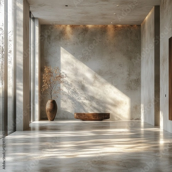 Fototapeta Modern Minimalist Concrete Room with Natural Light and Shadows