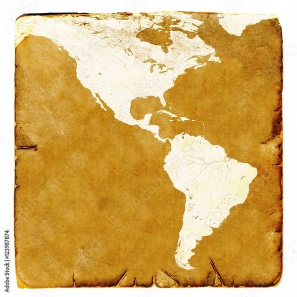 Obraz Map of USA and Latin America blank in old style. Brown graphics in a retro mode on ancient and damaged paper.  Basic image of earth courtesy NASA.