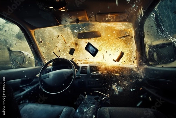 Fototapeta automobile accident caused by cell phone use while driving a car