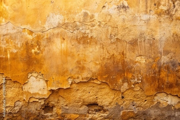Fototapeta Weathered Ochre Wall Texture: Light & Dark Plaster Backgrounds - Rough, Close-Up Full Frame Stock Photo