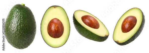 Fototapeta Hass avocado and Avocado cut in half isolated, transparent PNG, PNG format, collection, set