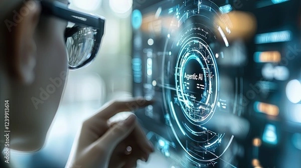 Obraz Businesswoman Analyzing Data with AI Technology Assistant