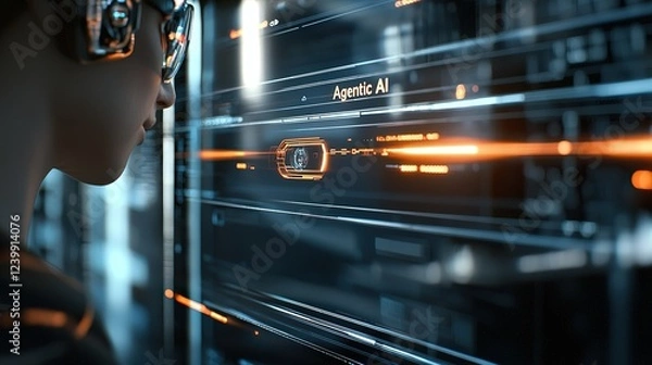 Obraz Businesswoman Analyzing Data with Agentic AI Assistant Technology