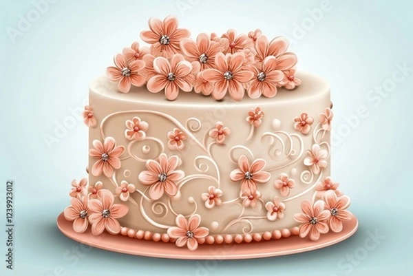 Obraz Elegant Stylized Cake with Pastel Icing and Flowers