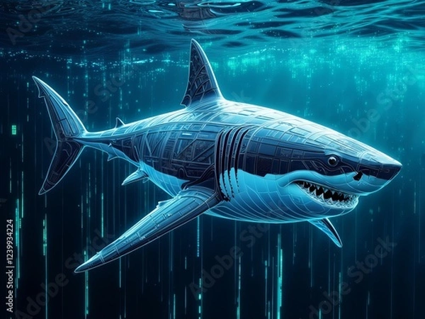 Fototapeta Futuristic Digital Coin in a Cyberpunk Financial Metropolis
