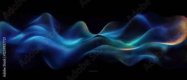 Fototapeta Dynamic Abstract Wave Lines Pattern in Blue and Green Gradient with Fluid Curves on Black Background for Digital and Modern Art
