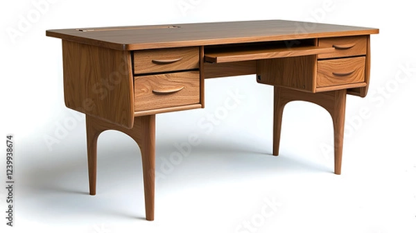 Fototapeta A wooden desk with a keyboard and mouse on it. generated using AI