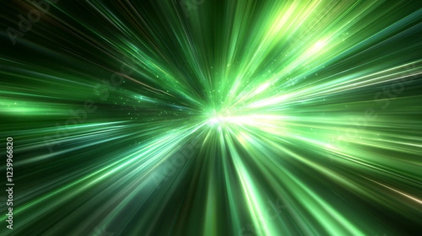 Obraz Dynamic fast-moving green light with motion blur and sleek stripes, symbolizing energy, growth, and transformation. Modern blurred background with empty space for captions, evoking futuristic motion