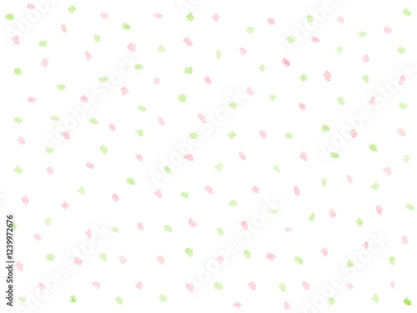 Fototapeta 手描きのパステルピンクとライトグリーンのランダムな点々模様のかわいい背景イラスト・紙吹雪