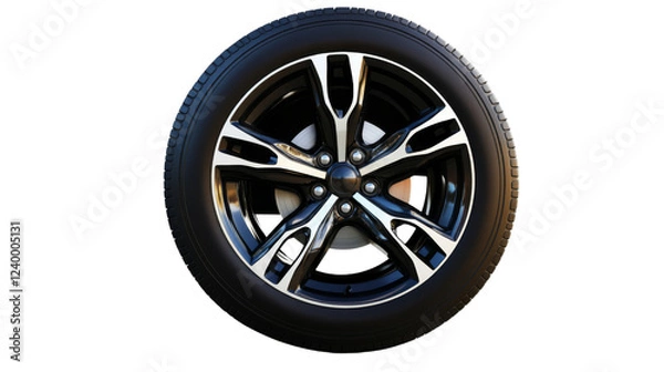 Fototapeta Car alloy rim showing rotating black tire with transparent background