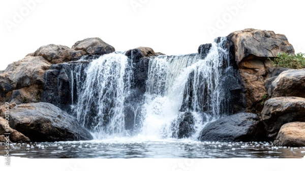 Fototapeta Pure fresh water falling from rocks in transparent background