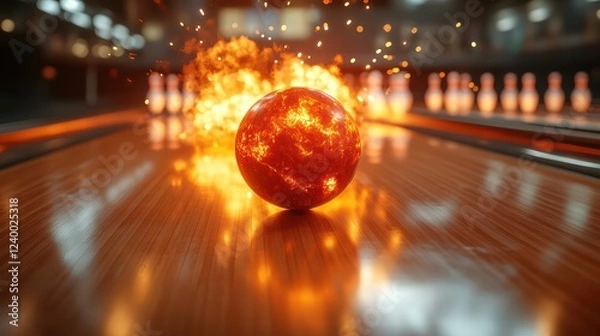 Fototapeta Bowling ball hits the pins, creating a shower of sparks