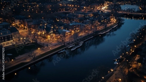 Obraz Philadelphia aerial view featuring Boathouse Row along the Schuylkill River at night
