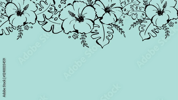 Fototapeta ミントグリーンの背景にハイビスカスの飾り