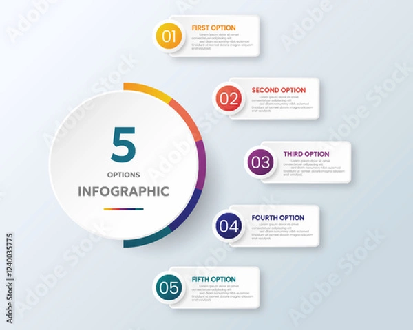 Fototapeta Circle chart infographic template with 5 options for presentations