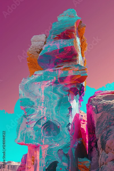 Fototapeta Craft a photorealistic digital rendering capturing a frontal view of abstract art symbolizing resilience in harsh wilderness conditions Use vibrant colors to convey strength and survival instinct