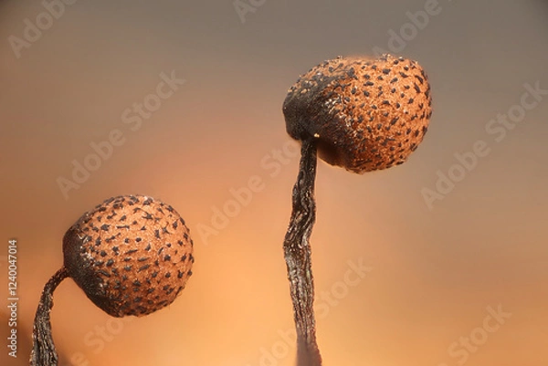 Fototapeta Cribraria piriformis, a slime mold, microscope image of sporangia