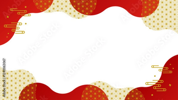 Obraz 和風 麻の葉 赤 金色 フレーム シェイプ