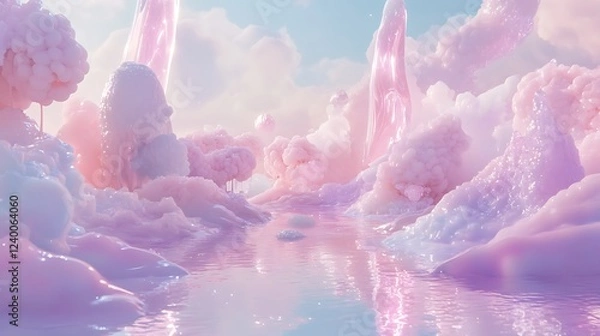 Obraz A Dreamlike Landscape of Pastel-Colored Clouds and a Reflective Lake