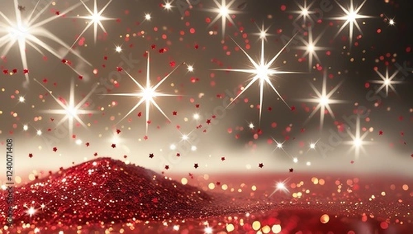 Fototapeta Vibrant Sparkly Red Glitter Scattered Across a Surface.

