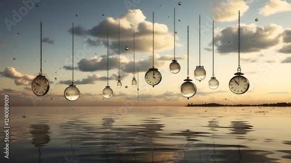 Obraz Surreal Melting Time A captivating conceptual representation of confusion distortion and the boundless imagination  Floating objects and melting clocks create an enigmatic