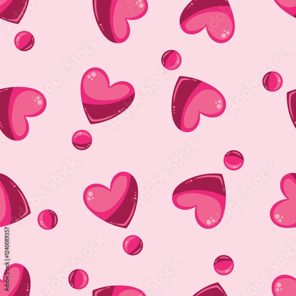 Fototapeta Seamless pattern with cute pink hearts on a pink background. Vector illustration for Valentine's Day