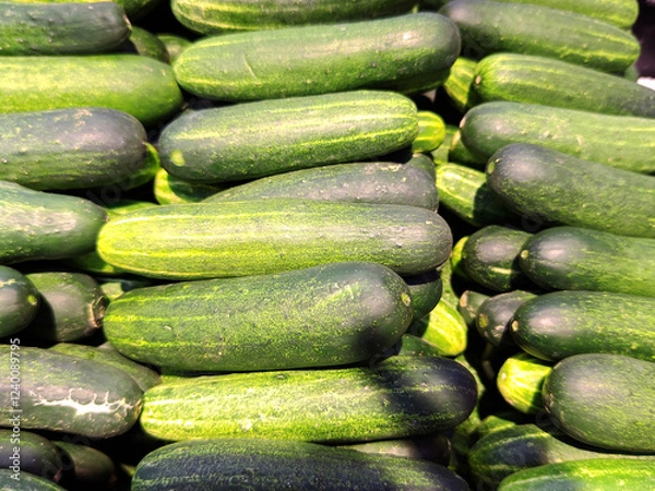 Fototapeta Group of cucumber selling in market