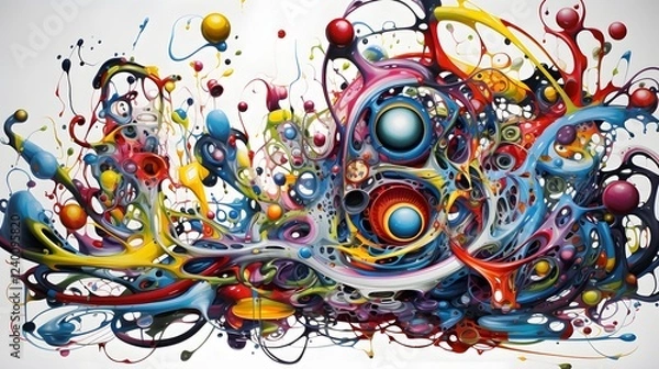 Obraz A visually striking and immersive expression of the creative power of the human imagination showcased through a mesmerizing display of vibrant swirling patterns and abstract shapes