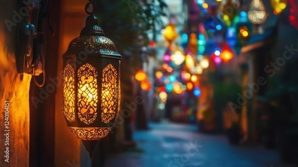 Obraz Glowing Lanterns Illuminate a Mystic Night Street