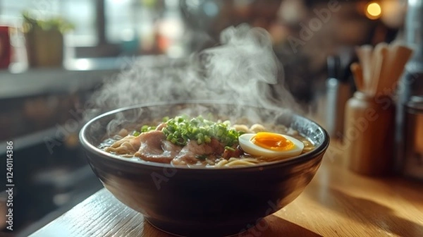 Fototapeta Steaming tokyo-style ramen cozy atmosphere and culinary delight