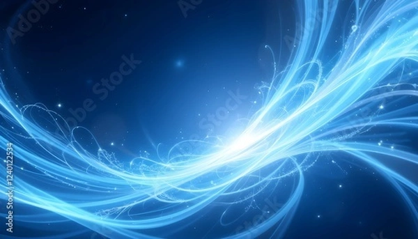 Fototapeta Abstract Blue Light Wave Background with Glowing Particles and Futuristic Energy Flow Design