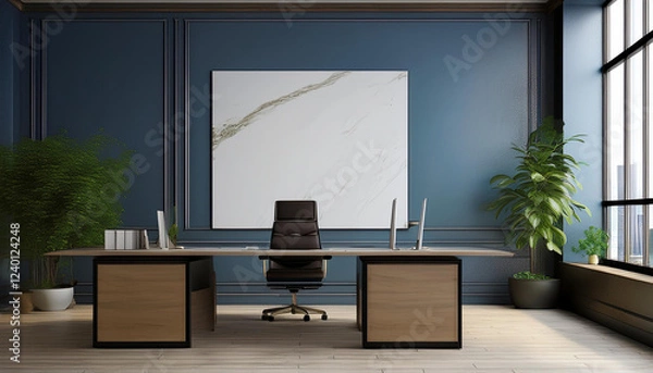 Fototapeta Generated image, Office Space Wall Mockup Template, 3d Render Wall Mockup