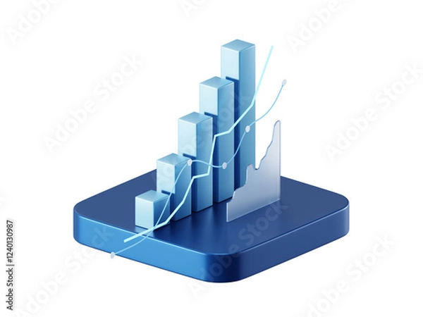 Fototapeta Transparent Digital 3D Stock Market Analysis in PNG with Growth Charts and Financial Investment Data.
