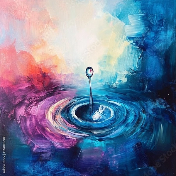 Fototapeta A Single Drop's Ripple Effect:  A solitary water droplet creates mesmerizing concentric circles, a vibrant splash of color against a backdrop of abstract and surreal hues.